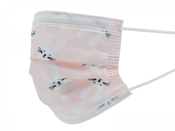 OP-Maske Kinder Typ I Pink Medizinisch Hase DIN EN 14683:2019+AC:2019 Filtration